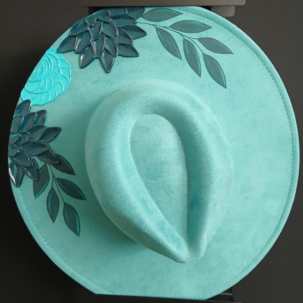 Wide Brim Turquoise Floral Hat